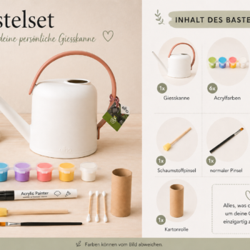 Bastelset mit Giesskanne zum Selbstgestalten inklusive Farben, Pinsel und Zubehör für ein kreatives und personalisiertes Geschenk für Kinder oder Familien