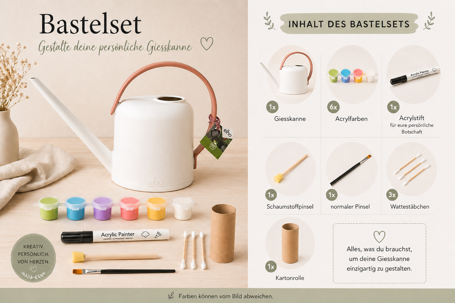 Bastelset mit Giesskanne zum Selbstgestalten inklusive Farben, Pinsel und Zubehör für ein kreatives und personalisiertes Geschenk für Kinder oder Familien