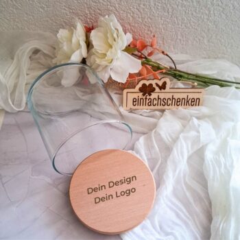 Vorratsglas mit Wunschdesign oder Logo – personalisiertes Geschenk zum Selbstgestalten. Gravur mit Zeichnung, Handschrift oder Logo möglich.