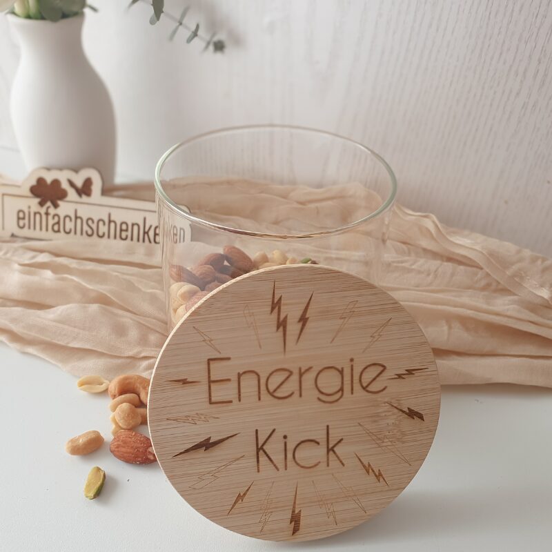 Das Vorratsglas 'Energie-Kick' ist das ideale Geschenk für Pfleger, Lehrer, Erzieher, Kollegen und sportlich Aktive. Verschenke tägliche Motivation!