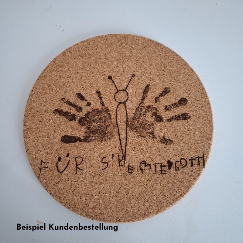 Korkuntersetzer mit Gravur Pfannenuntersetzer Geschenkidee für Gotti mit Handabdruck zu Weihnachten oder Geburtstag