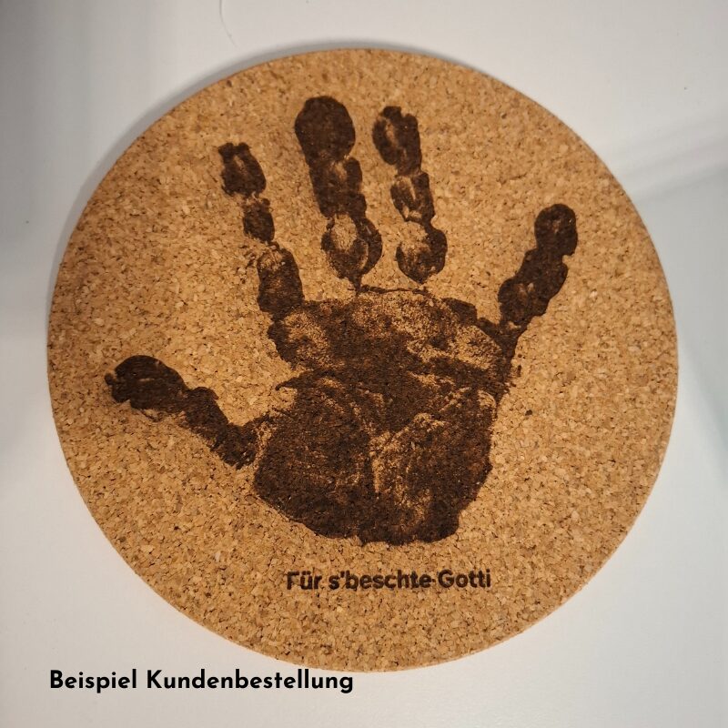 Korkuntersetzer mit Gravur Pfannenuntersetzer Geschenkidee für Gotti mit Handabdruck zu Weihnachten oder Geburtstag