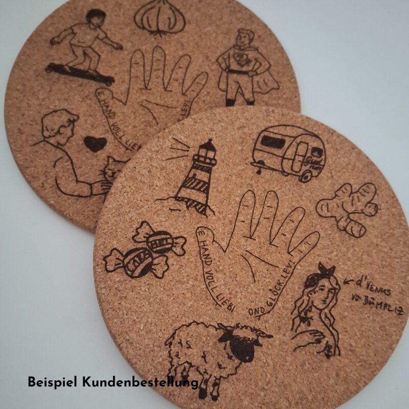 Korkuntersetzer mit Gravur Pfannenuntersetzer Geschenkidee personalisiert mit eigenem Design