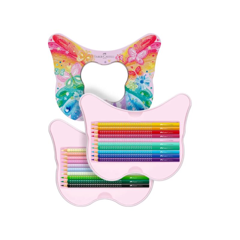 Entdecke das personalisierte Faber-Castell Sparkle Geschenkset Schmettling: Perfekt für Schulanfänger und kreative Teenager. Mit Namensgravur auf jedem Stift.