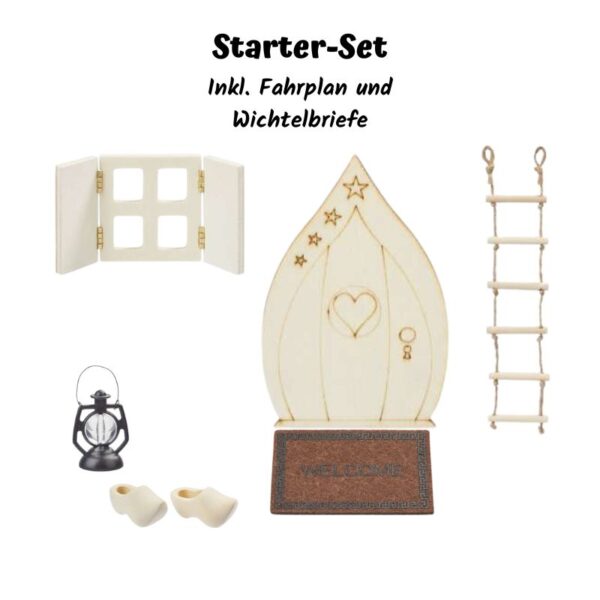 Beginne deine magische Reise in der Adventszeit mit unserem Einfachschenken Wichteltüre Feentüre Starter Set. Inklusive Zubehör Wichtelbriefe, Fahrplan uvm.