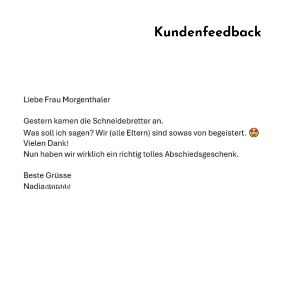 Kundenfeedback Kundenrückmeldung Einfachschenken Schneidebrett Kinderzeichnungen