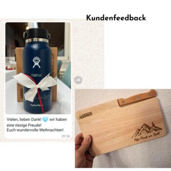Kundenfeedback Schneidebrett Messer Logo Mitarbeitergeschenk Weihnachtsgeschenk Mitarbeiter
