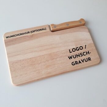 Individuelles Schneidebrett mit Messer & Wunschbild und Logo. Ideal als hochwertiges Geschenk für Mitarbeiter, Kunden oder Lieferanten.