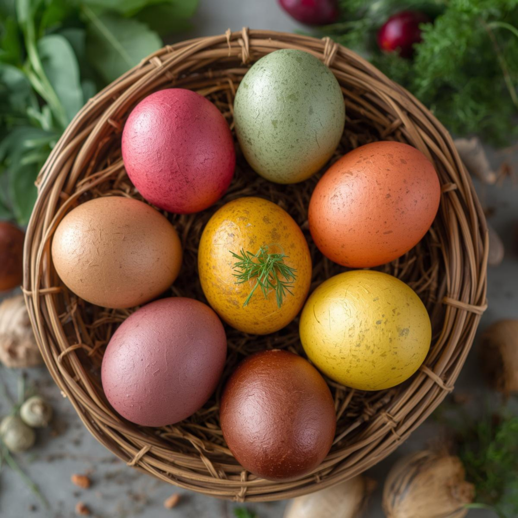 Natürlich gefärbte Ostereier mit Rotkohl, Kurkuma, Brennessel
