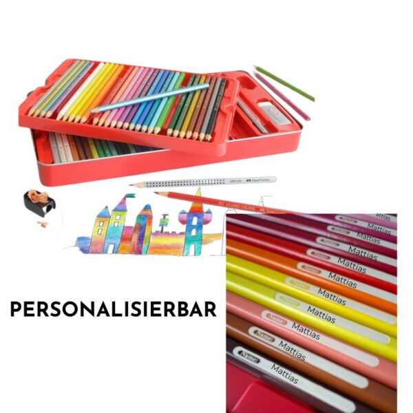 60 personalisierte Farbstifte in Geschenkbox – mit Namen graviert, inkl. Zubehör, für kreative Kinder & Erwachsene. Perfekt zum Verschenken.