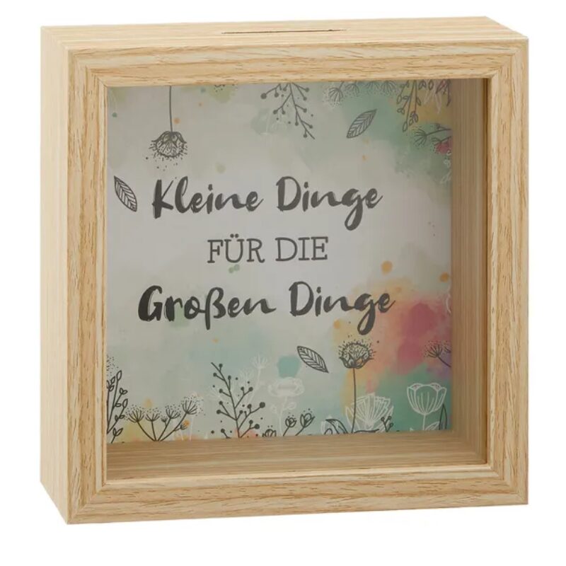 Spardose mit Spruch „Kleine Dinge für die grossen Dinge“ – kreative Verpackung für Geldgeschenke zu Hochzeit, Babyparty, Geburtstag oder Jubiläum.