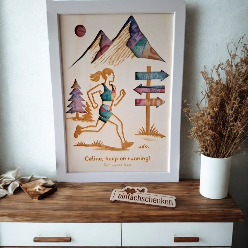 Personalisiertes Geldgeschenk für sportliche Frauen – Bilderrahmen mit Läuferin Motiv & Personalisiert. Perfekt zum Abschied, Geburtstag & Jubiläum.