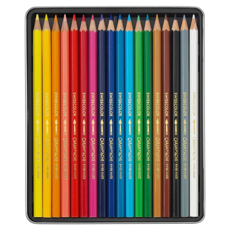 Farbstifte personalisiert mit Namen von Caran d’Ache – 18 Swisscolor Aquarelle in Metallbox. Ideal als Geschenk zur Einschulung, zum Geburtstag