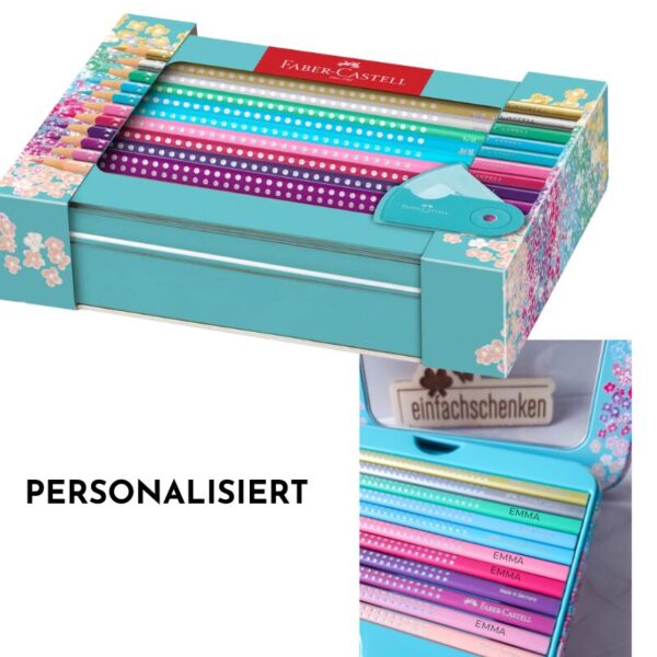 Personalisierte Sparkle Buntstifte Geschenkset – mit Namen graviert, 20 Farben & Spitzer. Praktisches, nützliches Geschenk für kreative Kinder.