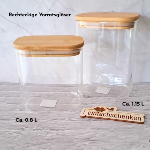 Vorratsgläser rechteckig personalisiert mit Kinderzeichnung, Wunschtext oder Wunschbild