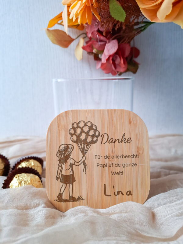 Personalisierbares Geschenk für Papa im Vorratsglas – mit Kind-Motiv (Junge oder Mädchen) und Wunschtext graviert. Ideal zum Vatertag.