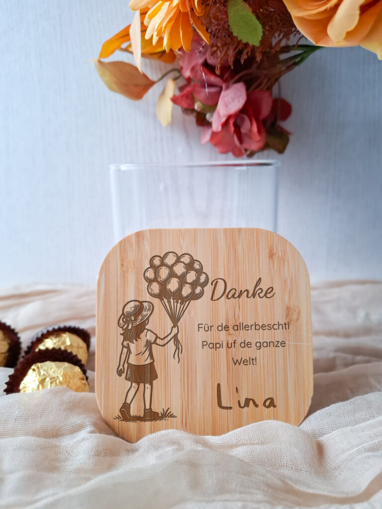 Personalisierbares Geschenk für Papa im Vorratsglas – mit Kind-Motiv (Junge oder Mädchen) und Wunschtext graviert. Ideal zum Vatertag.