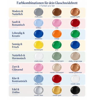 8 Farbkombinationen mit je 3 Farben für das einfachschenken Glasschneidebrett-Bastelset zum Bemalen, Geschenke basteln und Geschenk selber machen Chäsbrättli bemalen