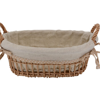 Weiden-Geschenkkorb mit zwei Griffen und abnehmbarer Stoffeinlage aus Baumwolle, ideal als Geschenkverpackung für persönliche Geschenksets.