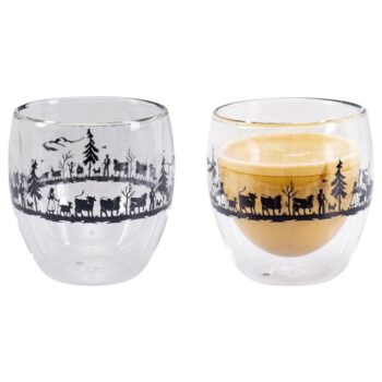Doppelwandiges Glas mit Alpabzug im Scherenschnitt-Stil, geeignet für Kaffee, 2er Set