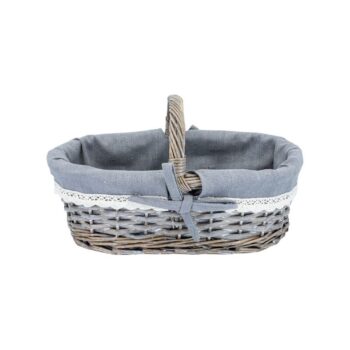 Weiden-Geschenkkorb mit Henkel und abnehmbarer Stoffeinlage aus Baumwolle, ideal als Geschenkverpackung oder Brotkorb.