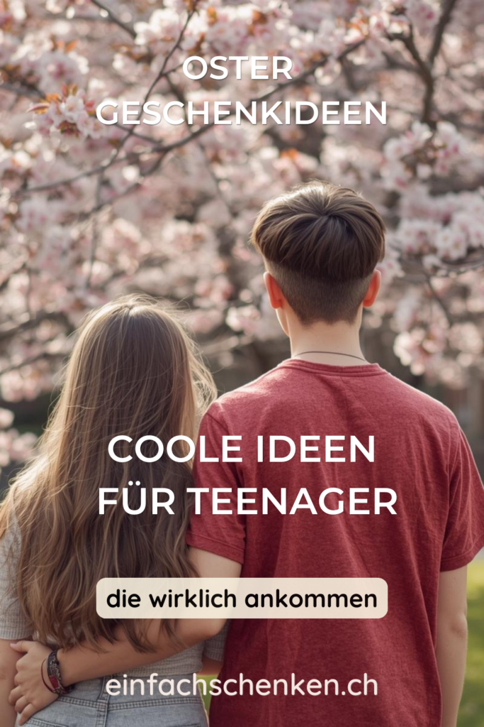 Teenager mit Osterkorb draussen im Sonnenlicht, moderner Lifestyle-Look, Fokus auf coole Ostergeschenkideen ohne Schokolade für Jugendliche