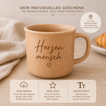 Personalisierte Porzellantasse mit Gravur für Logo, eigenes Design oder Wunschtext als individuelles Geschenk zum geburtstag, Weihnachten, MItbringsel, Vereinsgeschenk oder Firmengeschenk