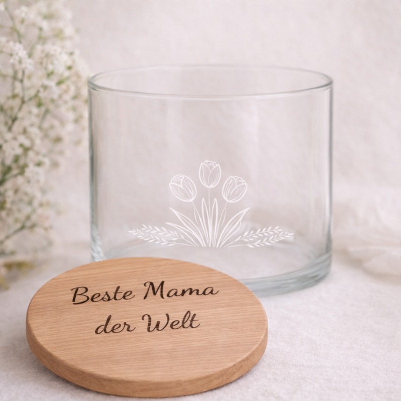 Vorratsglas aus Glas mit Holzdeckel, graviert mit „Beste Mama der Welt“, personalisierbar als Geschenk zum Muttertag, für Mama, Oma oder Schwiegermutter