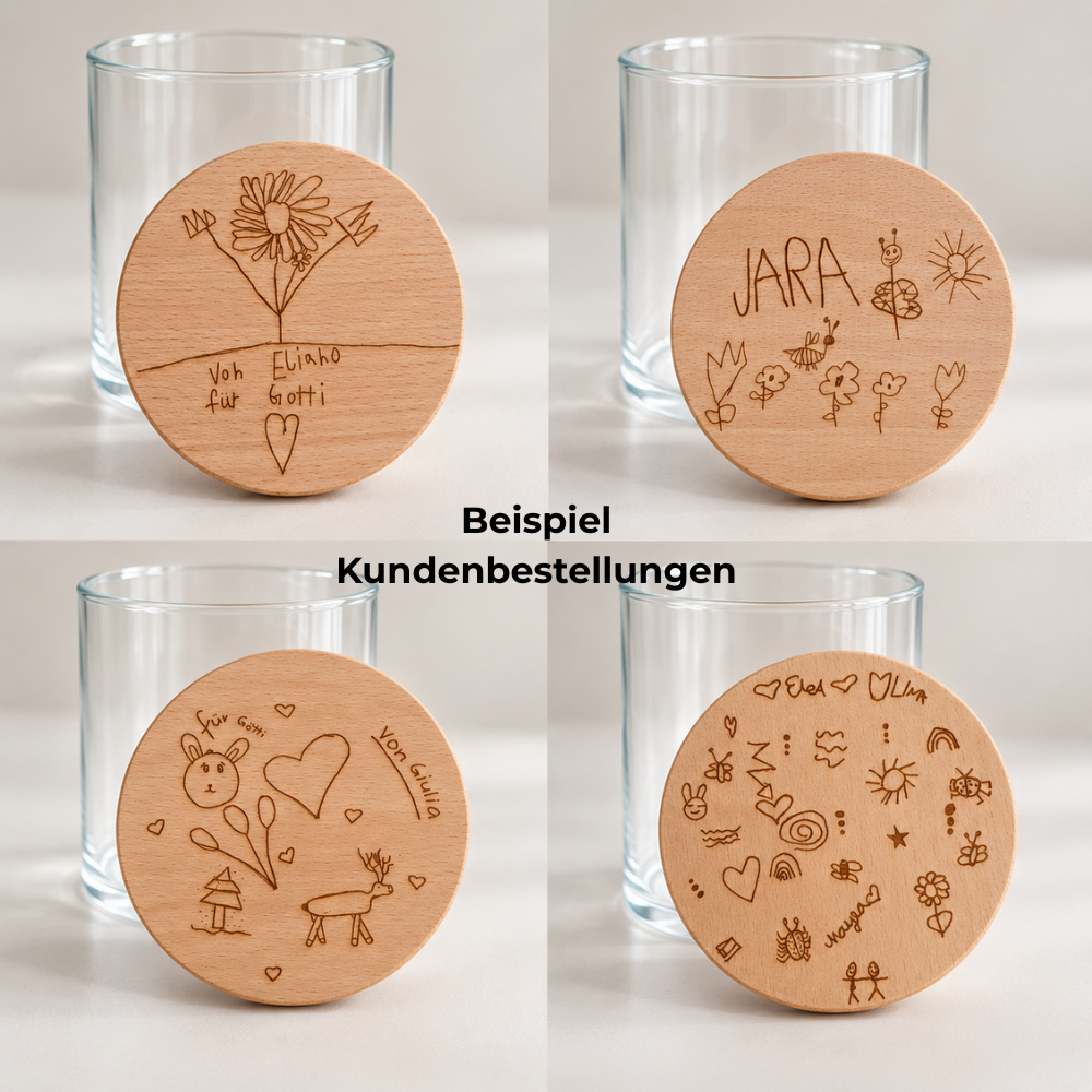 Kundenbestellung: personalisiertes Vorratsglas mit Kinderzeichnung als Geschenk von Kindern
