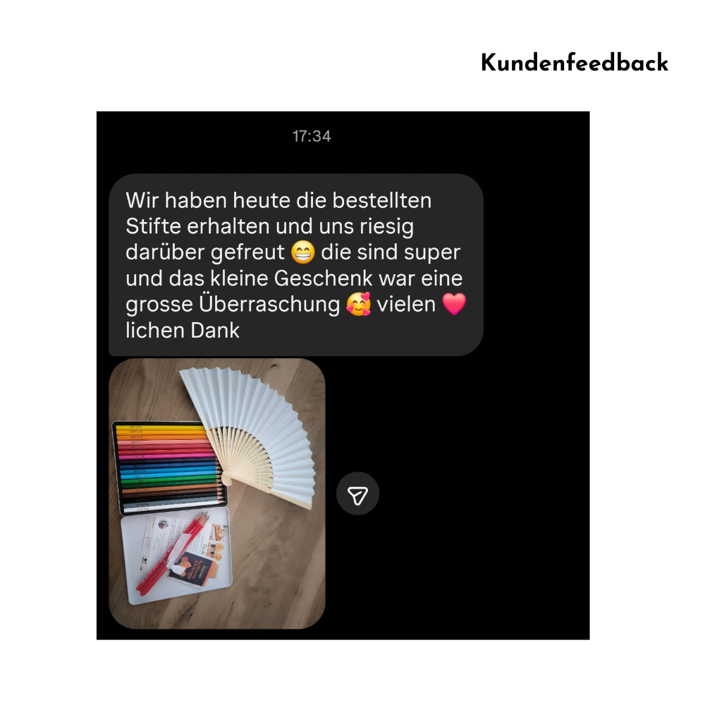 Kundenfeedback: personalisierte Caran d'Ache Farbstifte 18er Box mit Namensgravur