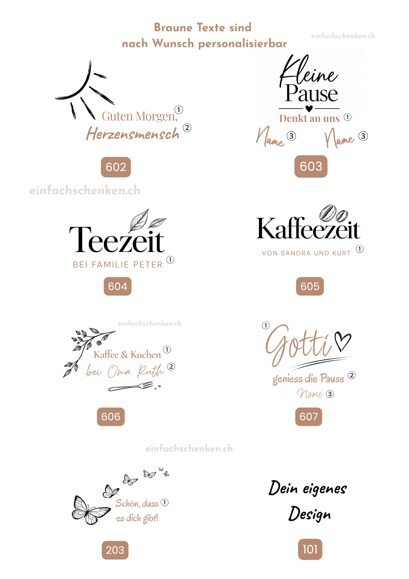 Personalisierter Holzteller mit Gravur – Motivübersicht von einfachschenken mit verschiedenen Designs und individuell anpassbaren Wunschtexten und Namen.