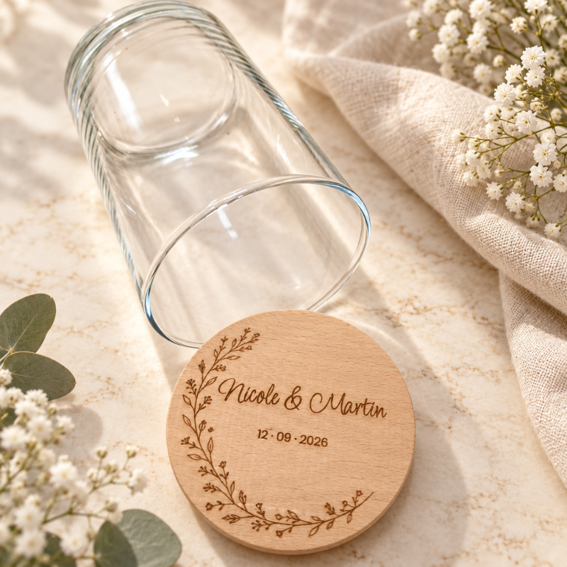 Kundenbestellung: personalisiertes Vorratsglas als Hochzeitsgeschenk mit Geldmotiv-Gravur