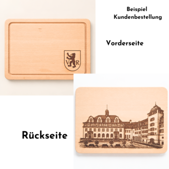 Kundenbestellung: personalisiertes Tranchierbrett mit Gravur eigenes Design als Geschenk für Regierungsräte