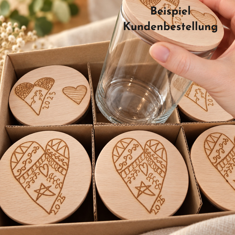 Kundenbestellung: personalisiertes Vorratsglas mit Kinderzeichnung als Weihnachtsgeschenk