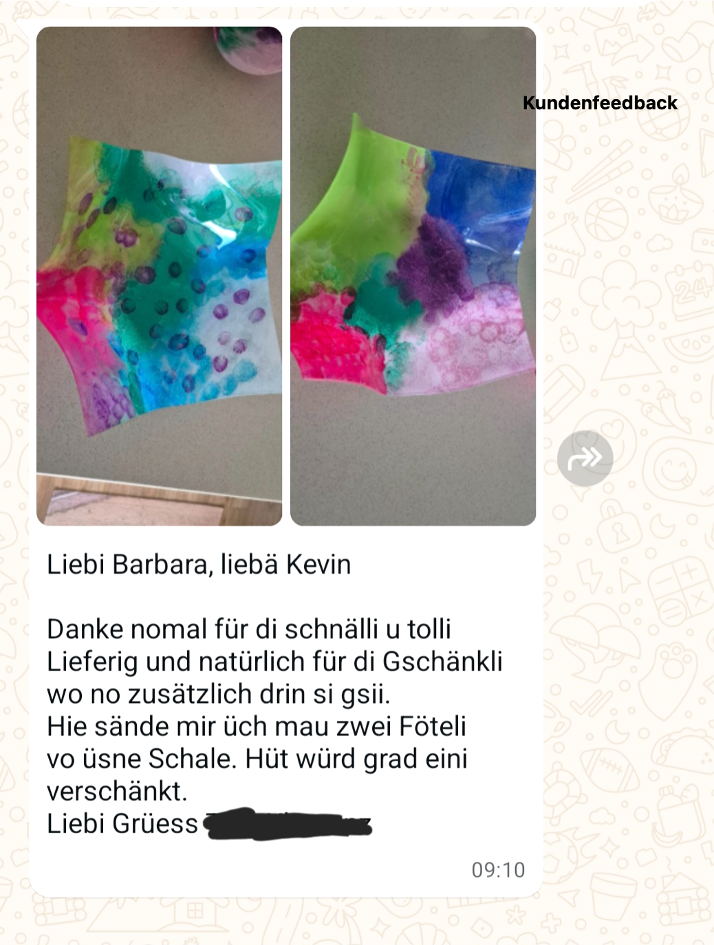 Kundenfeedback: bunt bemalte Schalen aus Acrylglas als DIY-Geschenk